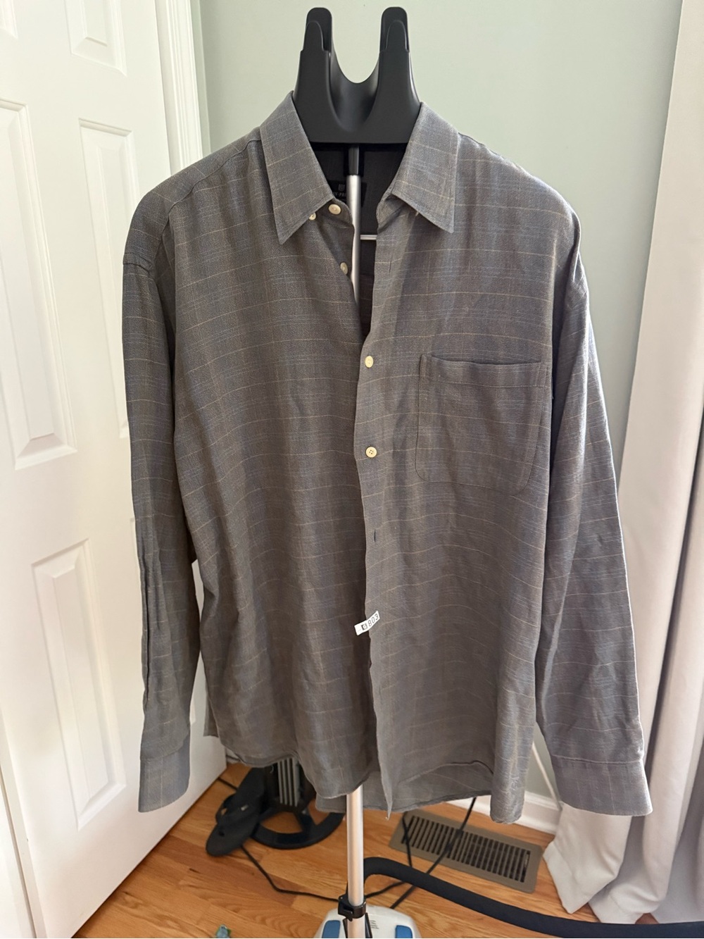 Hickey Freeman Collection Made in Italy Gray Windowpane Cotton Dress Shirt XL